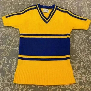 VTG Kandel Cheerleader sweater size 30 color Blue and‎ Yellow 100% Acrylic Fiber